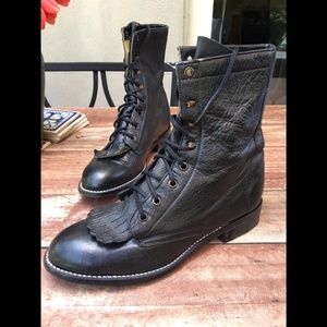 Vintage 100% Genuine Leather Lace up Boot Justin Women’s Black